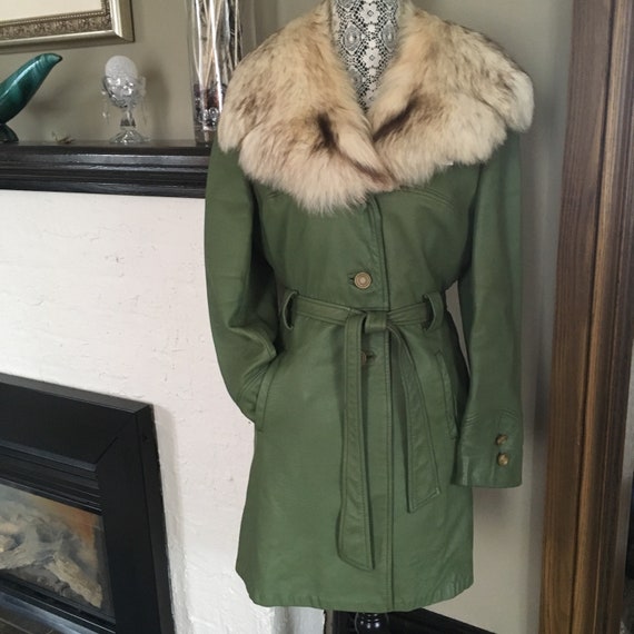 Green leather fur coat Clearance