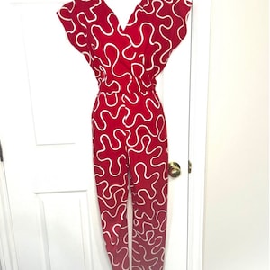 Macacão vintage feminino de algodão rosa, vermelho e branco, tamanho P