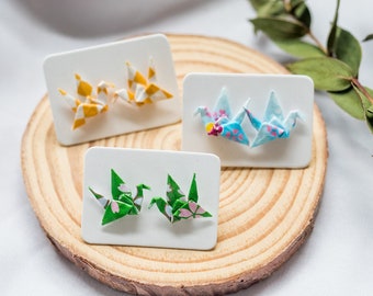 Origami Crane Stud Earrings - Paper Earrings, Origami Earrings, Handmade Jewellery