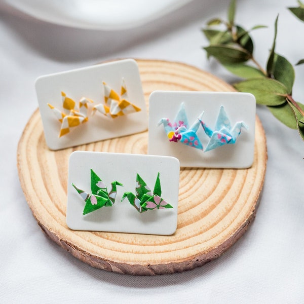 Origami Crane Stud Earrings - Paper Earrings, Origami Earrings, Handmade Jewellery