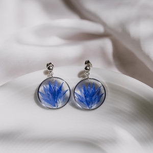 Cornflower Petal Earrings  - Botanical Jewellery , Pressed Flower Earrings , Real Flower Jewellery , Resin Jewellery
