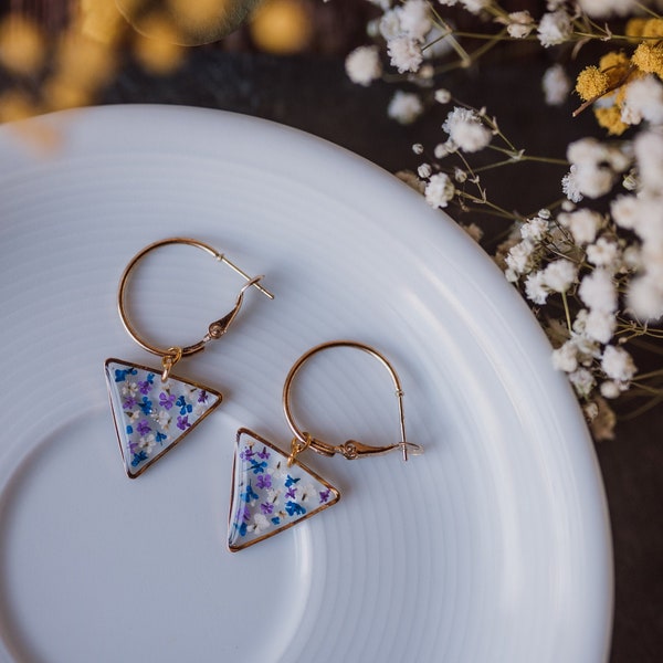 Real Flower Earrings  - Botanical Jewellery , Pressed Flower Earrings , Nature Jewellery , Real Flower Jewellery , Resin Jewellery