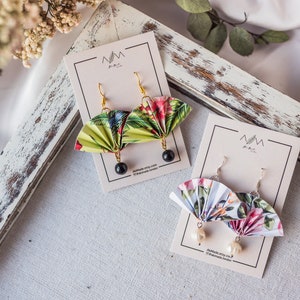 Origami Fan Earrings - Paper Earrings, Origami Earrings, Handmade Jewellery