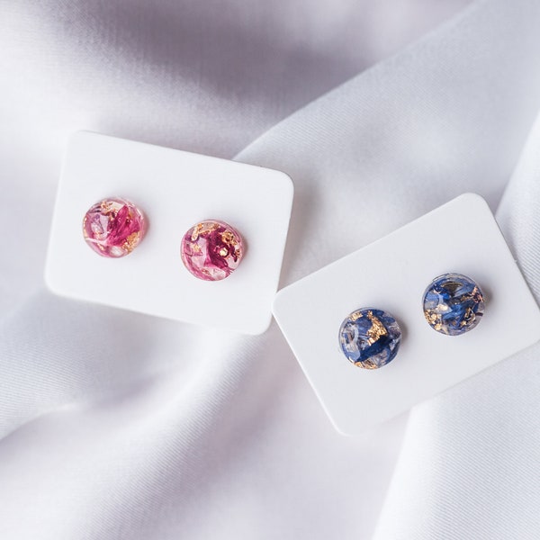 Flower Stud Earrings , Pressed Flower Earrings , Nature Jewellery , Real Flower Jewellery , Resin Jewellery