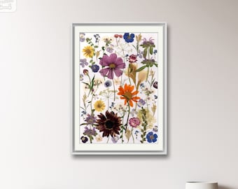 Botanical Pressed Flower Art Print: Colorful Floral Artwork (A3 Size)