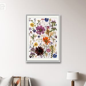 Geperste bloemenkunstprint A3-formaat, botanische kunstprint, kleurrijke kunst van geperste bloemen