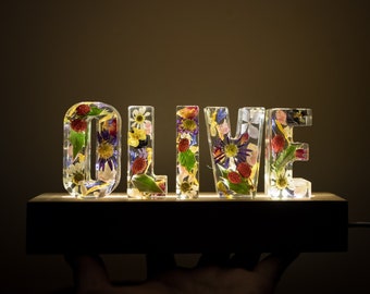 Floral Resin Letters with LED Stand // Made to Order