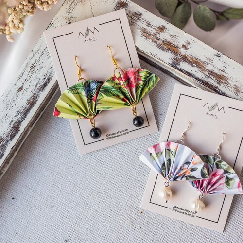 Origami Fan Earrings Paper Earrings Origami Earrings Etsy