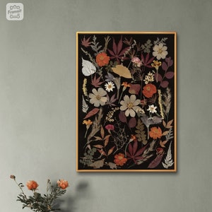 Pressed Flower Art Print A3 size, Botanical Artwork print, Pressed Flowers on black