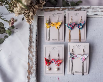 Origami Schmetterling Ohrringe - Handgefertigter Papierschmuck, Gold Finish