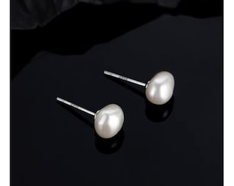 Pendientes de perlas de agua dulce, cierre de plata de ley