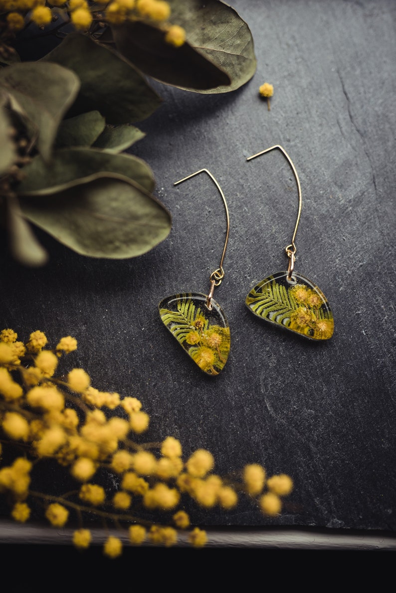 Mimosa Earrings Botanical Jewellery Pressed Flower Etsy UK