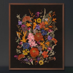 Pressed Flower Art Print A4 size, Botanical Artwork print, Colourful pressed flowers art