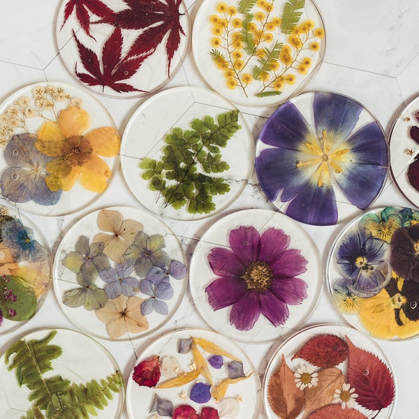 Floral Resin Coasters - Handmade coasters, Botanical coasters