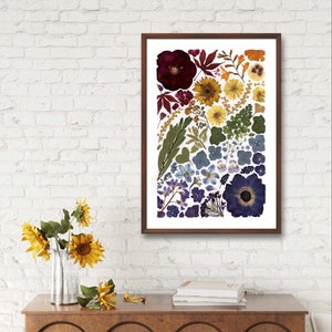 Geperste bloemenkunstprint A3-formaat, botanische kunstprint, kleurrijke kunst van geperste bloemen