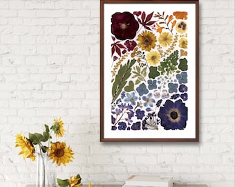 Pressed Flower Art Print: Colorful Botanical Artwork (A3 Size)