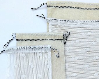 Set of 4 produce bags for zero waste/ bulk shopping / plastic bag replacement / drawstring / recycled, sustainable eco friendly / reusable