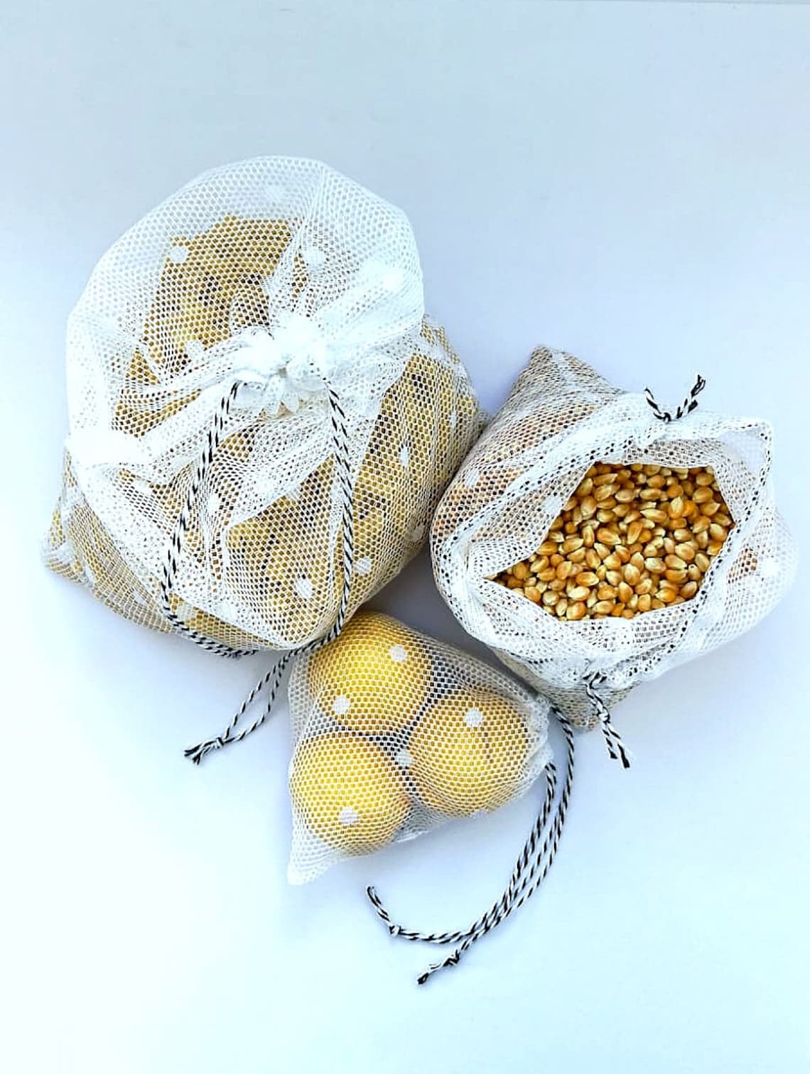 3 Drawstring net produce bags perfect for bulk shopping / Etsy