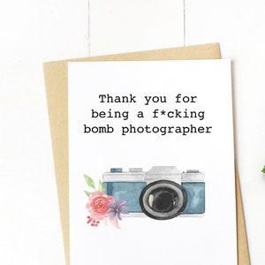 Cadeau de photographe, carte drôle de photographe de remerciement, cadeau de carte de vendeur de mariage, notes de jour de mariage idées de photographe cartes de pourboire de remerciement plates