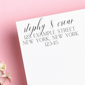 Tampon d'adresse de retour personnalisé, Tampons d'adresse de calligraphie auto-encreurs, Personnalisation simple, Cadeau de pendaison de crémaillère, Idées de jeunes mariés, Encres automatiques