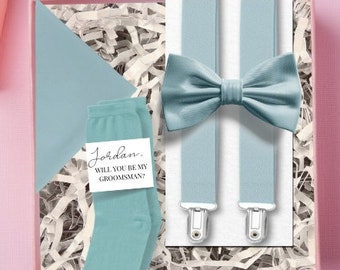 Custom Fog Groomsmen Set Light Blue Customizable WeddingParty Gift Ideas Groomsmen Gift Box Set Personalized Necktie Adult Wedding Dad Gift