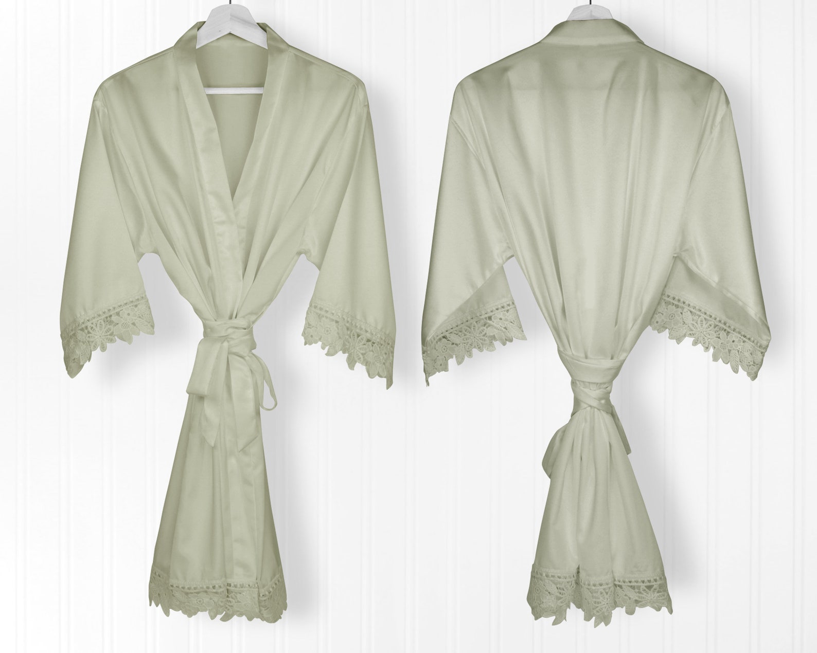 SAGE GREEN Chunky Lace Satin Lace Robes Lace Bridesmaid Etsy