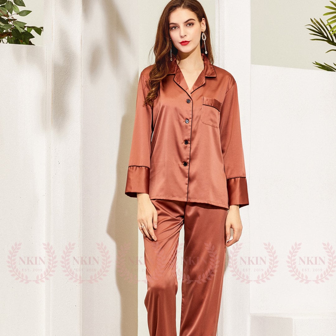 BURNT ORANGE Long Sleeve Bridesmaid Sleep Set Customized - Etsy