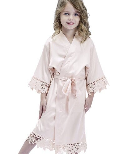 Yying Rhinestone Crystal Flower Girl Satin Kimonos Robes Junior Bridesmaid Sleepwear 