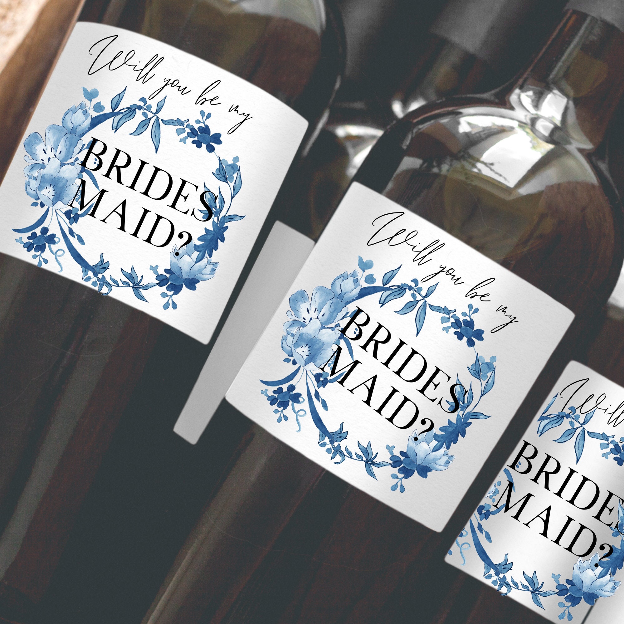 Wine Labels for Bridesmaid Proposal, Bridesmaid Wine Gift, Bridesmaid Proposal Dusky Blue, Customized Wine Label, Personalized Wine Label