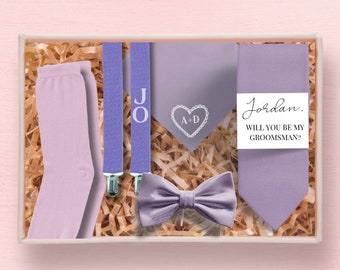 Custom Lilac Groomsmen Set Purple Wedding Personalized Wedding Attire and Gifts for Groomsmen Ideas Wedding Party Matching Sets Gift Box Set