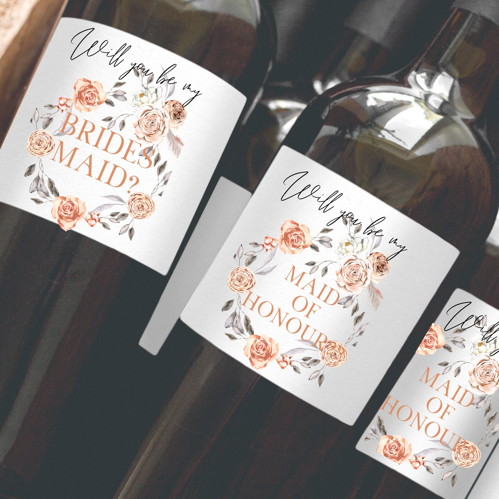 Wine Labels for Bridesmaid Proposal, Bridesmaid Wine Gift, Bridesmaid Proposal Dusky Orange, Customized Wine Label, Personalized Wine Label