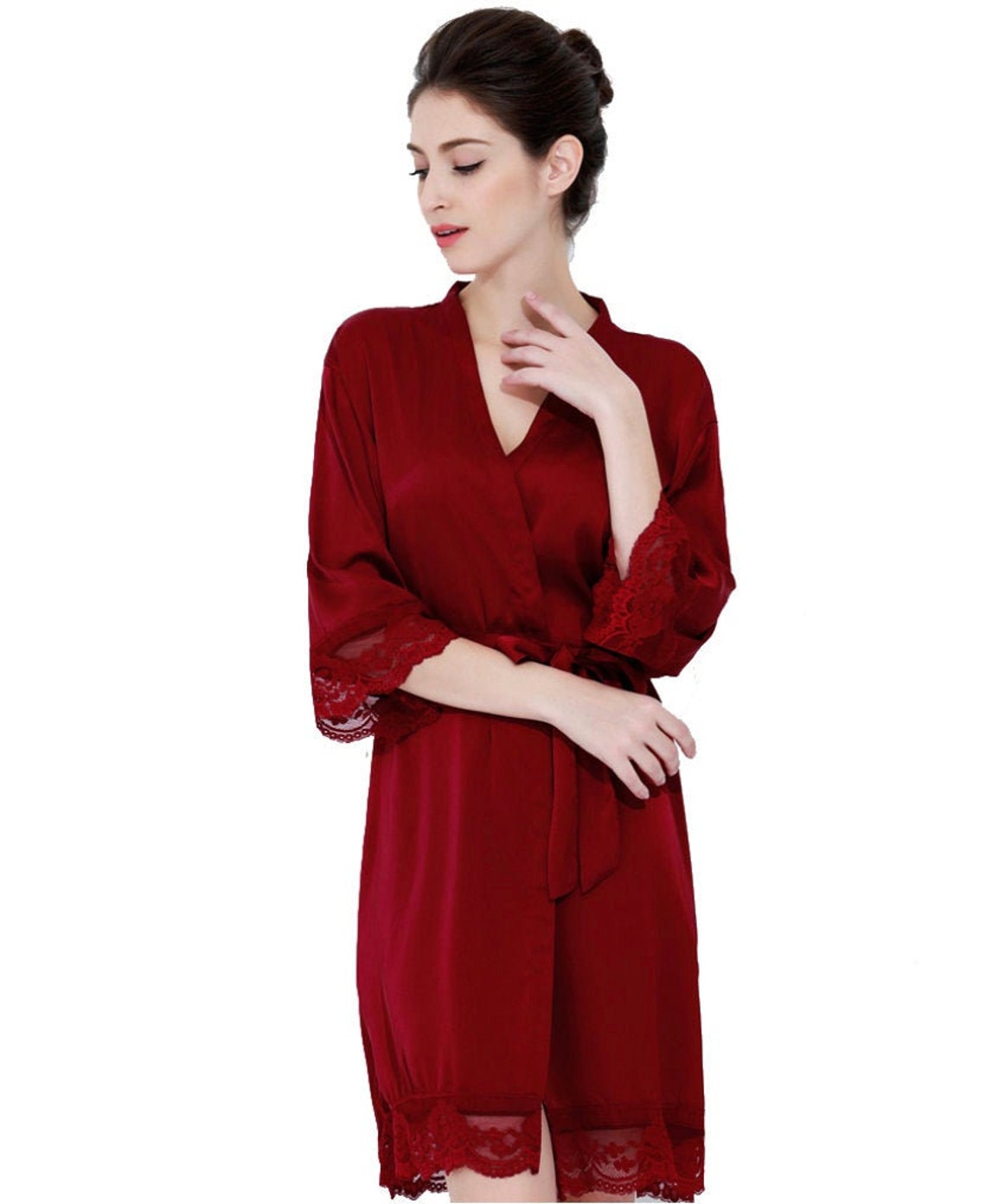 BURGUNDY LACE Crimson Lace Robe Lace Robes Burgundy | Etsy