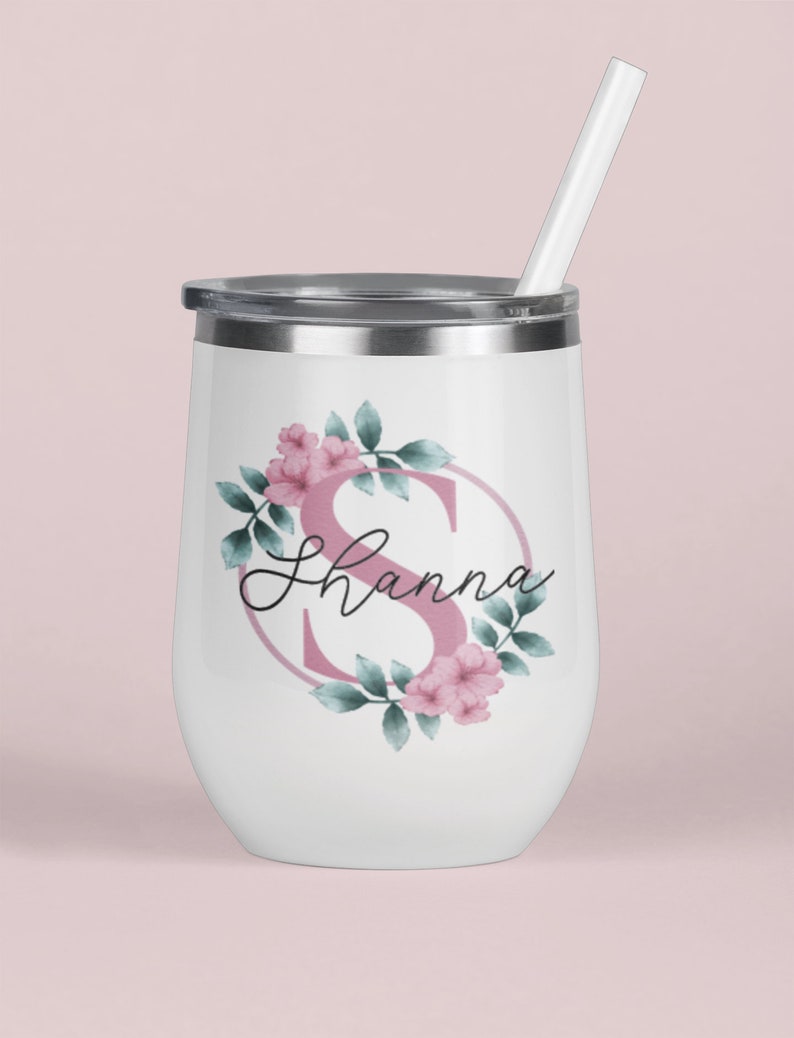 personalized gift Swig Cup Wedding Bridesmaid gift floral White Wine Tumbler Bridesmaid Gift CUSTOM NAME Tumbler wedding party gift