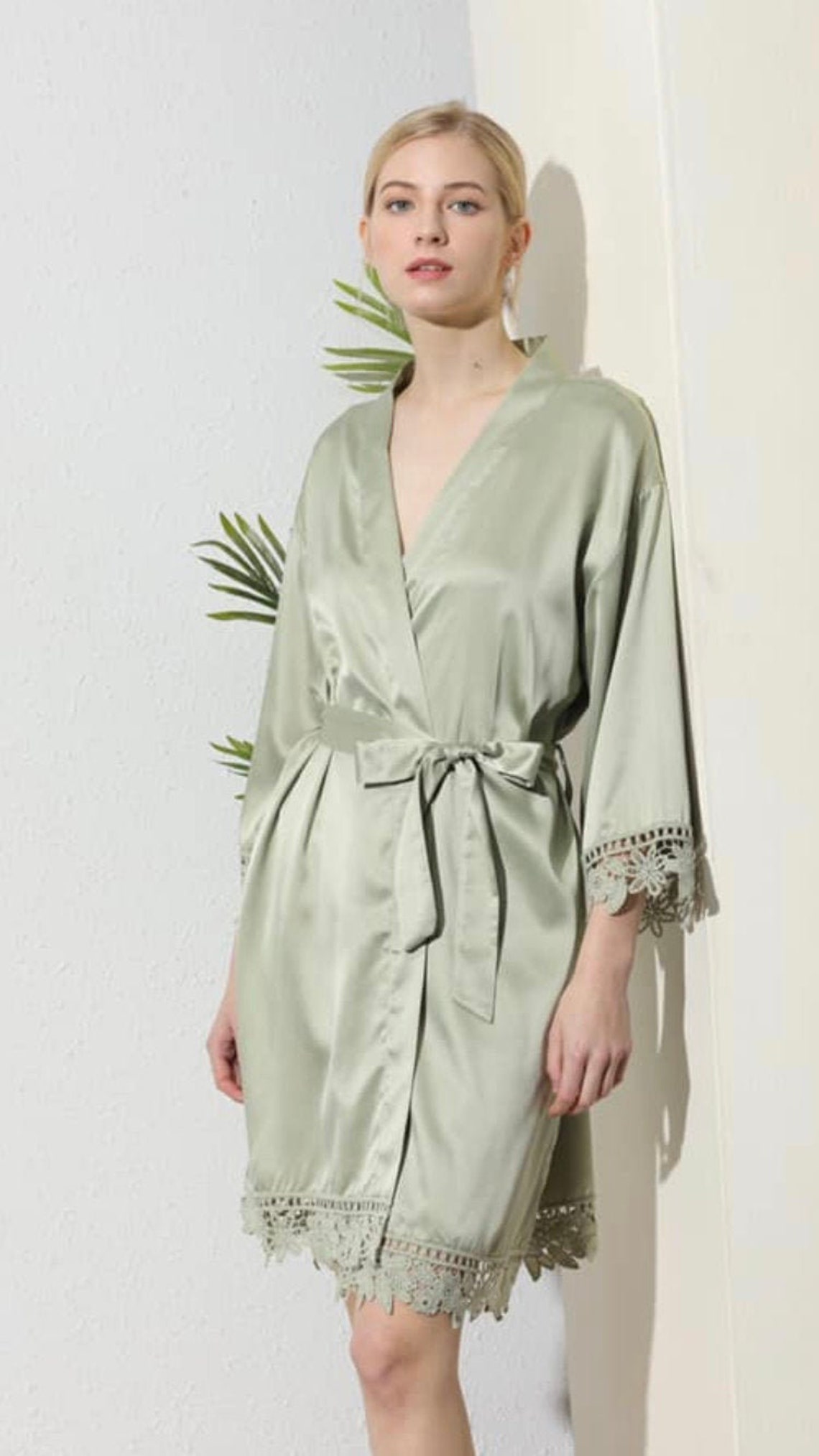 SAGE GREEN Chunky Lace Satin Lace Robes Lace Bridesmaid Etsy