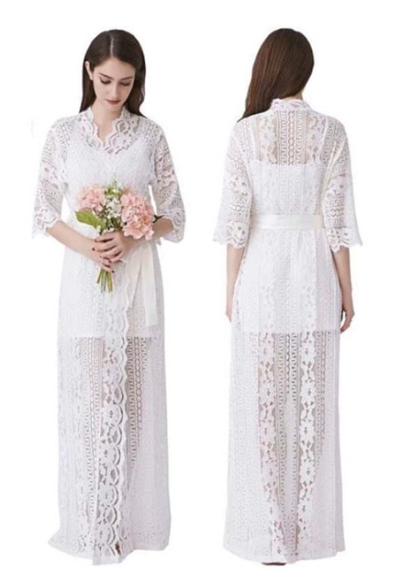 White FULL LENGTH LACE Robe Brides Robes Robe Bridal Robe Etsy Canada