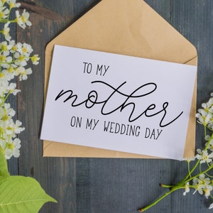 À ma mère le jour de mon mariage, carte mère de la mariée, note du jour du mariage, idées cadeaux MOG, cadeau des parents le jour du mariage, souvenirs
