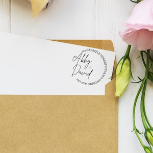 Tampon d'adresse rond personnalisé, Tampon de mariage, Tampon d'adresse de retour, Tampon auto-encreur, Tampon d'adresse pour suite de mariage, Cadeaux de pendaison de crémaillère