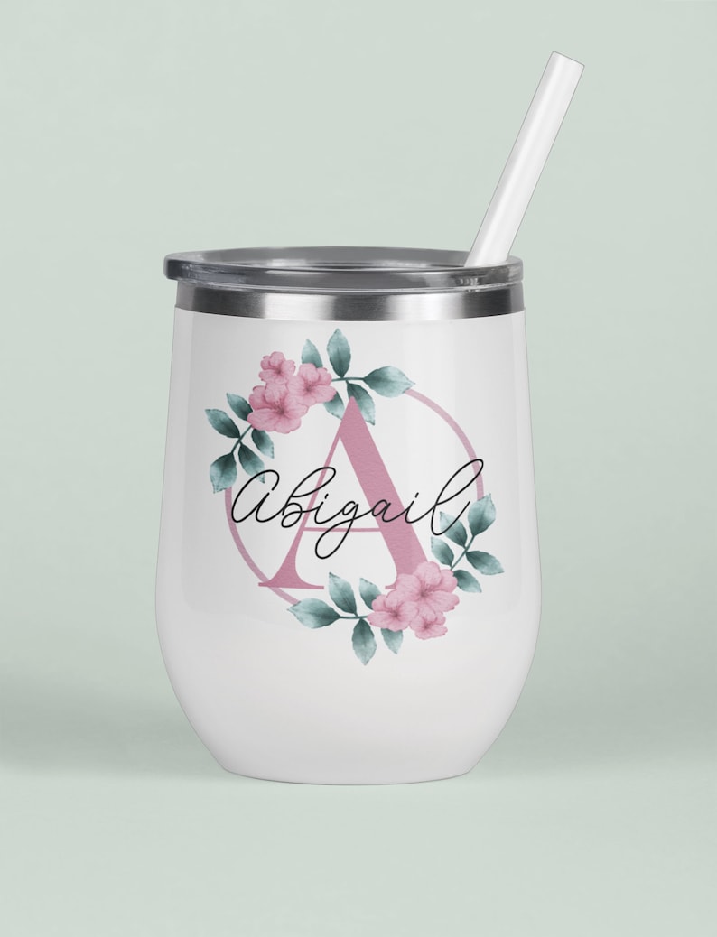 personalized gift Swig Cup Wedding Bridesmaid gift floral White Wine Tumbler Bridesmaid Gift CUSTOM NAME Tumbler wedding party gift