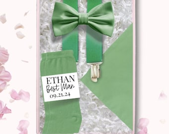 Custom Green Groomsmen Set Pastel Suspender Personalized Wedding Attire and Gifts for Groomsmen Custom Groomsmen Gift Wedding Gift Father