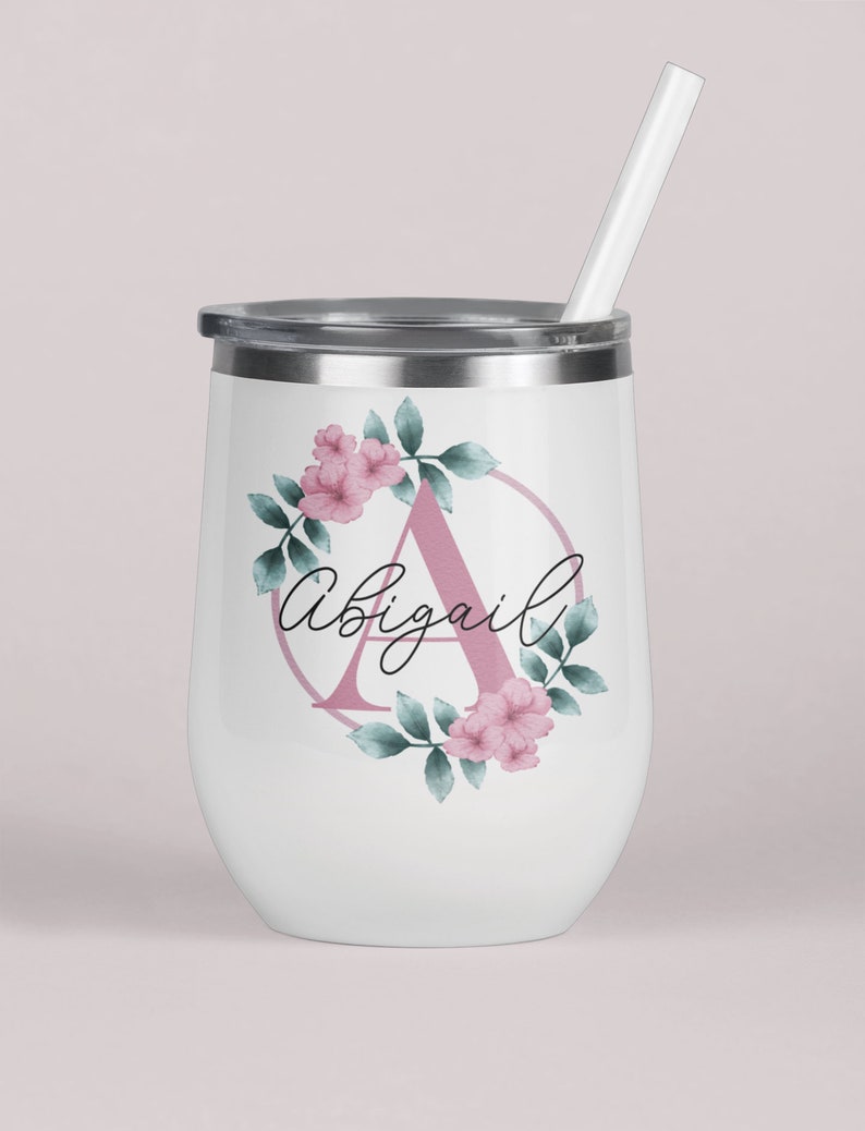 personalized gift Swig Cup Wedding Bridesmaid gift floral White Wine Tumbler Bridesmaid Gift CUSTOM NAME Tumbler wedding party gift