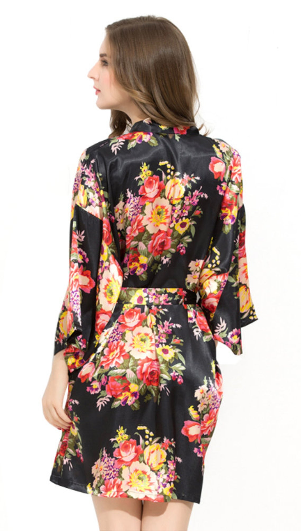 Black Floral Satin Bridesmaid Robes Satin Floral Robes Etsy