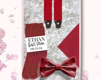 Custom Red Groomsmen Set Wine Wedding Gifts for Groomsmen Ideas Wedding Party Matching Sets Gifts Father's Day Gift Custom neckties