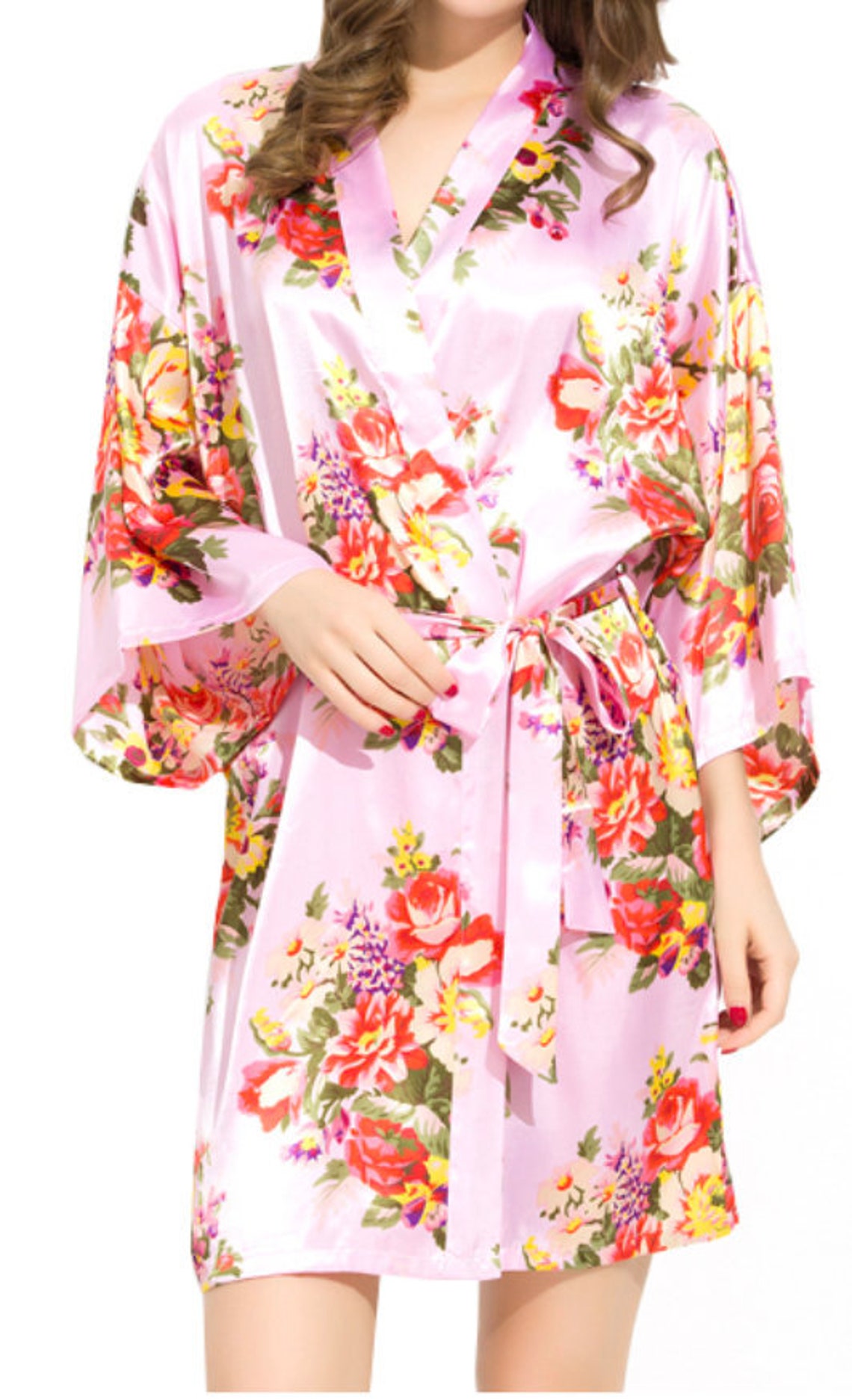 LIGHT PINK FLORAL Robes Satin Floral Robes Floral Robes Etsy