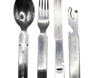 Authentic German Bundeswehr Field Cutlery Set: Stainless Steel Mess Kit (BUND Marked)