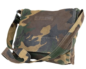Croatian Army Woodland Camo Shoulder Bag - Genuine Military Surplus Canvas Satchel, M81 Camo Crossbody EDC Bag