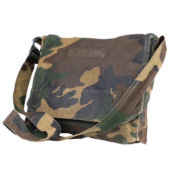 Croatian Army Woodland Camo Shoulder Bag - Genuine Military Surplus Canvas Satchel, M81 Camo Crossbody EDC Bag