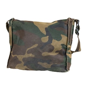 Croatian Woodland Camo military shoulder bag, rear view showing canvas construction and side buckle strap
