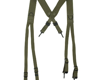 Norwegian Army Surplus M36 Suspenders OD Green Military Harness Vintage Web Gear Reenactor