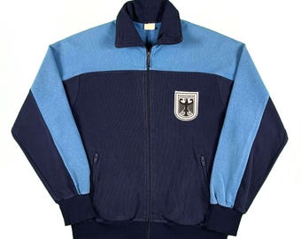 Vintage German Army Track Jacket – Blue Bundeswehr Eagle Patch, Full-Zip