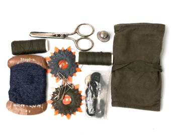 Authentic German Army Sewing Kit: Vintage Military Surplus with Metal Scissors